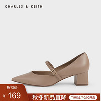 CHARLES＆KEITH2021春季CK1-60361299女士尖头中跟玛丽珍鞋 Taupe灰褐色 39