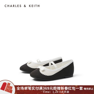 CHARLES＆KEITH2021春季CK9-71700103蝴蝶结装饰儿童玛丽珍鞋 Black黑色 24