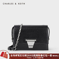 CHARLES＆KEITH2021春季CK2-80270627女士金属扣饰翻盖单肩包 Black黑色 S