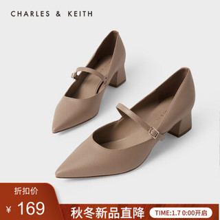 CHARLES＆KEITH2021春季CK1-60361299女士尖头中跟玛丽珍鞋 Taupe灰褐色 39