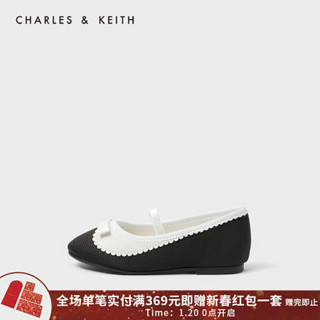 CHARLES＆KEITH2021春季CK9-71700103蝴蝶结装饰儿童玛丽珍鞋 Black黑色 24