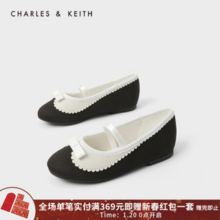 CHARLES＆KEITH2021春季CK9-71700103蝴蝶结装饰儿童玛丽珍鞋 Black黑色 24