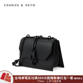 CHARLES＆KEITH2021春季CK2-80781300女士时尚锁扣饰链条单肩包 Black黑色 S