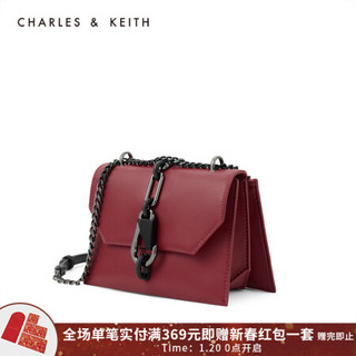 CHARLES＆KEITH2021春季CK2-80781300女士时尚锁扣饰链条单肩包 Red红色 S