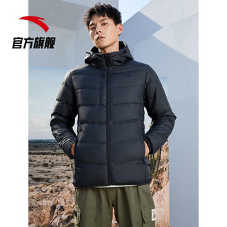 ANTA/安踏 羽绒服男短款2020冬季新品运动生活休闲连帽保暖夹克外套潮上衣男子 基础黑 15947945-2 L/男175