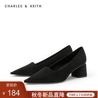 CHARLES＆KEITH2021春季CK1-60920221女士通勤尖头中跟单鞋 Black黑色 35