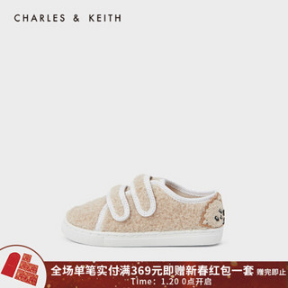 CHARLES＆KEITH2021春季CK9-71700107毛绒魔术贴儿童休闲鞋 粉白色Chalk 28