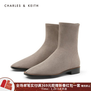 CHARLES＆KEITH2021春季CK1-90900085女士方头低跟切尔西靴 Taupe灰褐色 37