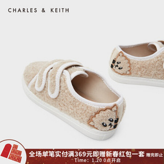 CHARLES＆KEITH2021春季CK9-71700107毛绒魔术贴儿童休闲鞋 粉白色Chalk 28