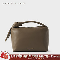 CHARLES＆KEITH2021春季CK2-40671195女士扭结装饰拉链手提包 Olive橄榄绿色 M