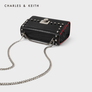 CHARLES＆KEITH2021春季CK2-71190008-2女士金属铆钉翻盖单肩包 BLACK黑色