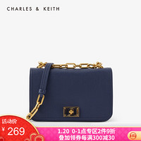 CHARLES＆KEITH女包链条翻盖腋下包单肩小方包女士CK2-80780996 Dark BLUE深蓝色 M