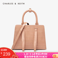 CHARLES＆KEITH2021春季CK2-50270470时尚装饰带女士手提单肩包 BLUSH浅红色 M