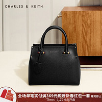 CHARLES＆KEITH2021春季CK2-30781351女士简约吊牌饰手提单肩包 Black黑色 L