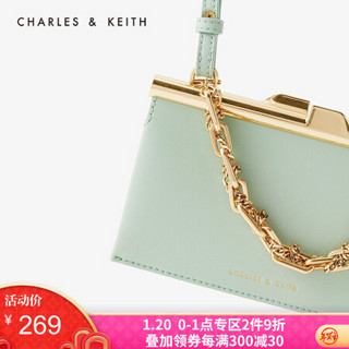 CHARLES＆KEITH女包金属装饰链条手提单肩包女CK2-70781045 Mint Green薄荷绿 S