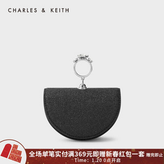 CHARLES＆KEITH2021春季新品CK6-30680891女士时尚半圆迷你零钱包 BLACK TEXTURED黑色纹理 XS