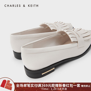 CHARLES＆KEITH2021春季CK1-70380851女士流苏装饰低跟乐福鞋 粉白色Chalk 36