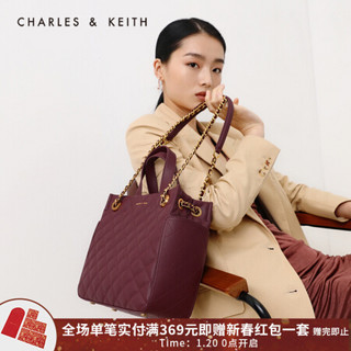CHARLES＆KEITH2021春季CK2-30781394-1女士菱格链条手提单肩包 Burgundy葡萄酒红色 L