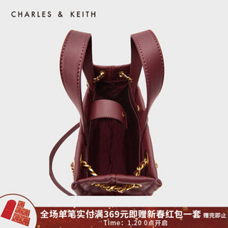 CHARLES＆KEITH2021春季CK2-30781394-1女士菱格链条手提单肩包 Burgundy葡萄酒红色 L