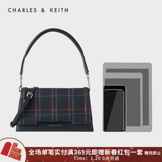 CHARLES＆KEITH2021春季CK2-80781379女士时尚翻盖手提单肩包 Dark Blue深蓝色 S