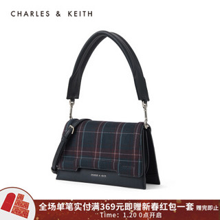 CHARLES＆KEITH2021春季CK2-80781379女士时尚翻盖手提单肩包 Dark Blue深蓝色 S