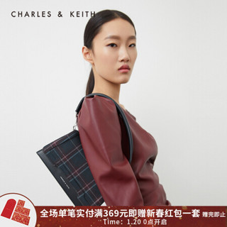 CHARLES＆KEITH2021春季CK2-80781379女士时尚翻盖手提单肩包 Dark Blue深蓝色 S