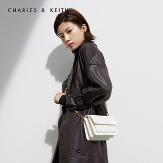 CHARLES&KEITH小方包欧美风风琴时尚翻盖单肩包斜挎包女CK2-80780285 Cream奶白色 S