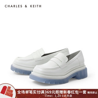 CHARLES＆KEITH2021春季CK1-70380846女士撞色厚底单鞋乐福鞋 White白色 37