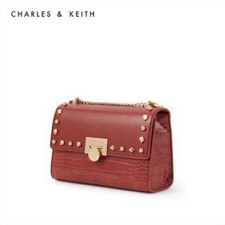 CHARLES＆KEITH2021春季CK2-71190008-2女士金属铆钉翻盖单肩包 Clay泥色