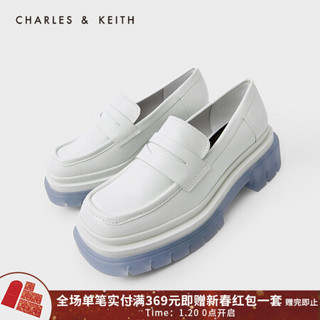 CHARLES＆KEITH2021春季CK1-70380846女士撞色厚底单鞋乐福鞋 White白色 37