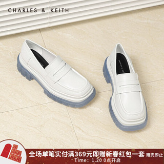 CHARLES＆KEITH2021春季CK1-70380846女士撞色厚底单鞋乐福鞋 White白色 37