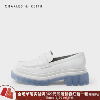 CHARLES＆KEITH2021春季CK1-70380846女士撞色厚底单鞋乐福鞋 White白色 37