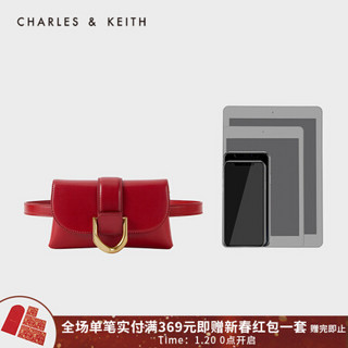 CHARLES＆KEITH2021春新品CK2-80701096女士马蹄扣手提斜挎腰包 Red红色 S