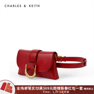 CHARLES＆KEITH2021春新品CK2-80701096女士马蹄扣手提斜挎腰包 Red红色 S