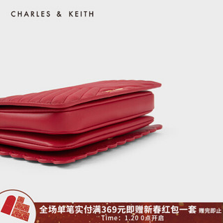 CHARLES＆KEITH2021春新品CK2-80151021-1女士珍珠V纹手提单肩包 Red红色 S