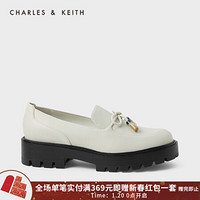 CHARLES＆KEITH2021春季新品CK1-70380841女士蝴蝶结饰厚底乐福鞋 粉白色Chalk 35