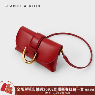 CHARLES＆KEITH2021春新品CK2-80701096女士马蹄扣手提斜挎腰包 Red红色 S