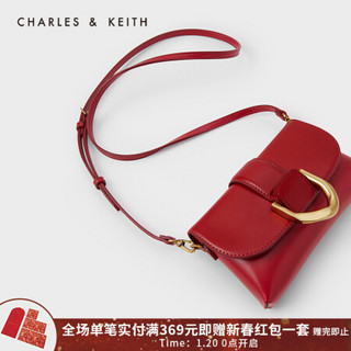 CHARLES＆KEITH2021春新品CK2-80701096女士马蹄扣手提斜挎腰包 Red红色 S