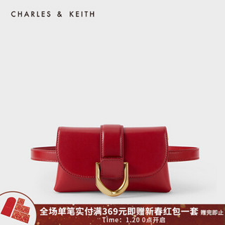 CHARLES＆KEITH2021春新品CK2-80701096女士马蹄扣手提斜挎腰包 Red红色 S