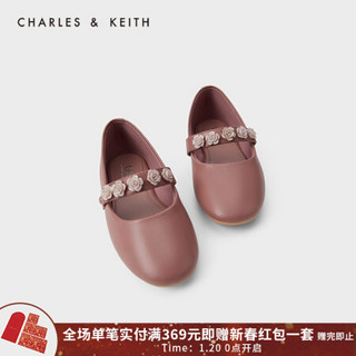 CHARLES＆KEITH2021春季新品CK9-70900019儿童花朵绊带装饰平底鞋 粉红色Pink 21