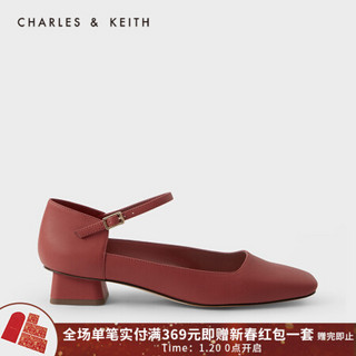 CHARLES＆KEITH2021春季新品CK1-60580200女士简约方头低跟单鞋 Brick砖色 35