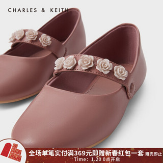 CHARLES＆KEITH2021春季新品CK9-70900019儿童花朵绊带装饰平底鞋 粉红色Pink 21