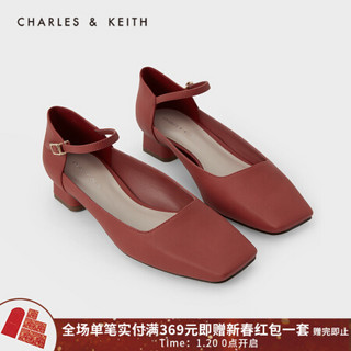 CHARLES＆KEITH2021春季新品CK1-60580200女士简约方头低跟单鞋 Brick砖色 35