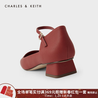 CHARLES＆KEITH2021春季新品CK1-60580200女士简约方头低跟单鞋 Brick砖色 35