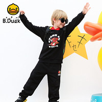 B.Duck小黄鸭童装男童套装春季新款运动卫衣套装潮 黑色 110cm