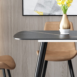 A家家具 餐桌椅组合 极简意式轻奢公寓小户型北欧客餐厅工业风餐桌 BQ603 灰色 棕色*2