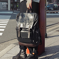 佑一良品日本时尚潮流男士双肩包男韩版休闲旅行背包学生皮质书包