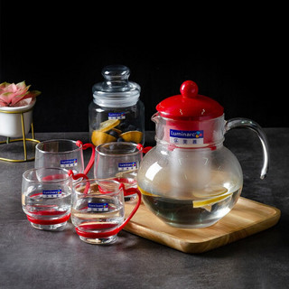 乐美雅（Luminarc）玻璃冷热水壶凉白开水壶套装茶壶乐享红色球形水具6件套