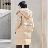 艾莱依羽绒服女2020新款长款宽松厚保暖外套小象口袋可脱卸帽冬装 沙滩色 165