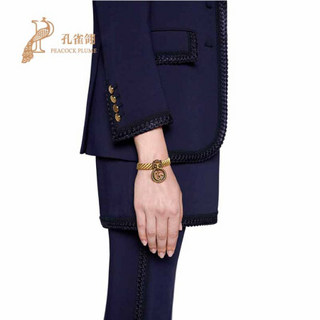 孔雀翎Gucci古驰2020新款女士时尚经典织纹链条搭扣双G狮头手镯605874 金色